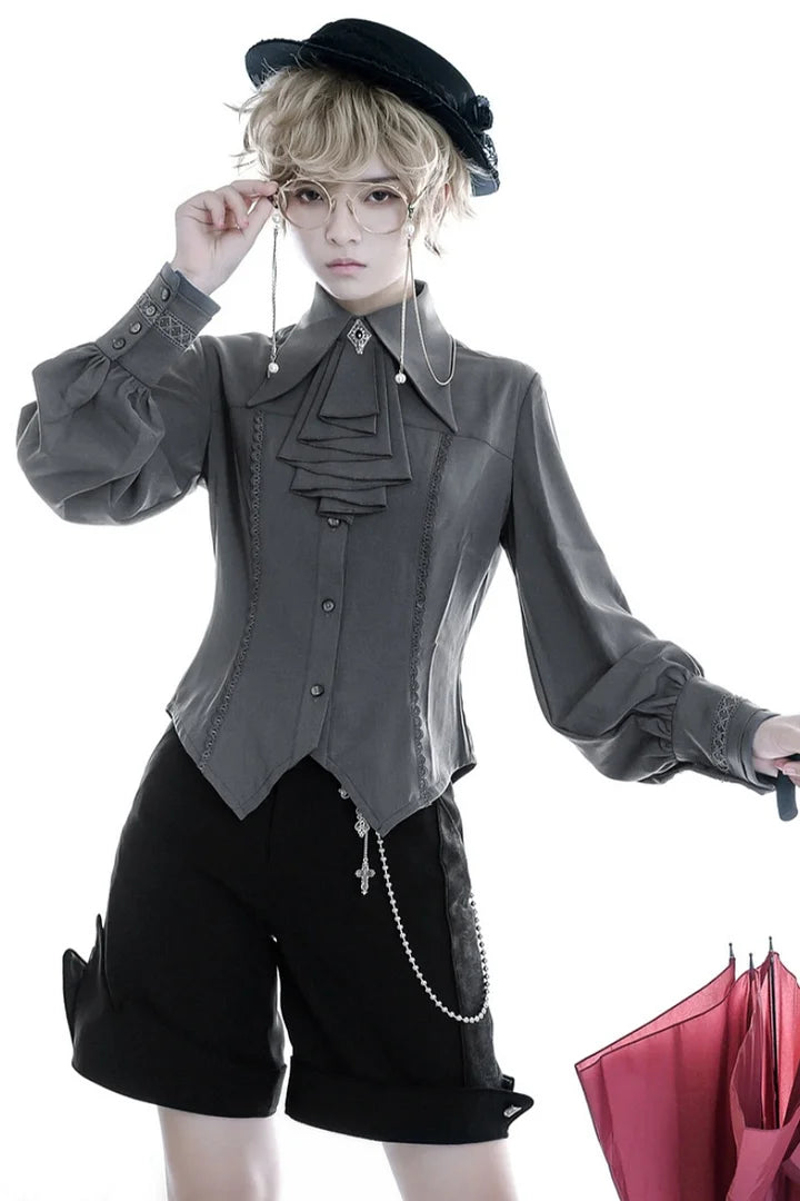Ouji Fashion Lolita Straight Black Shorts Lolita Style Suit Irregular Shorts Cross Chain