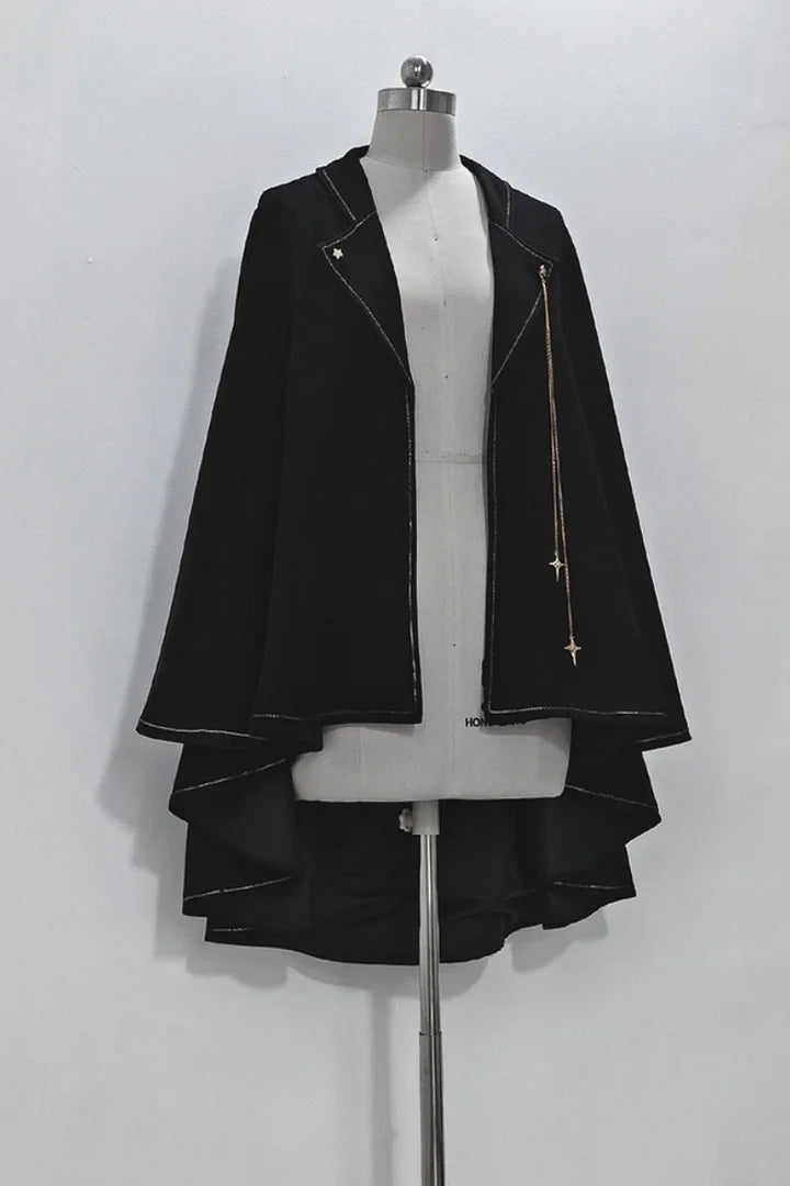 Ouji Fashion Lolita Vintage Medieval Prince Style Black Cape Shirt Set Elegant Gothic Style Blouse Shirt