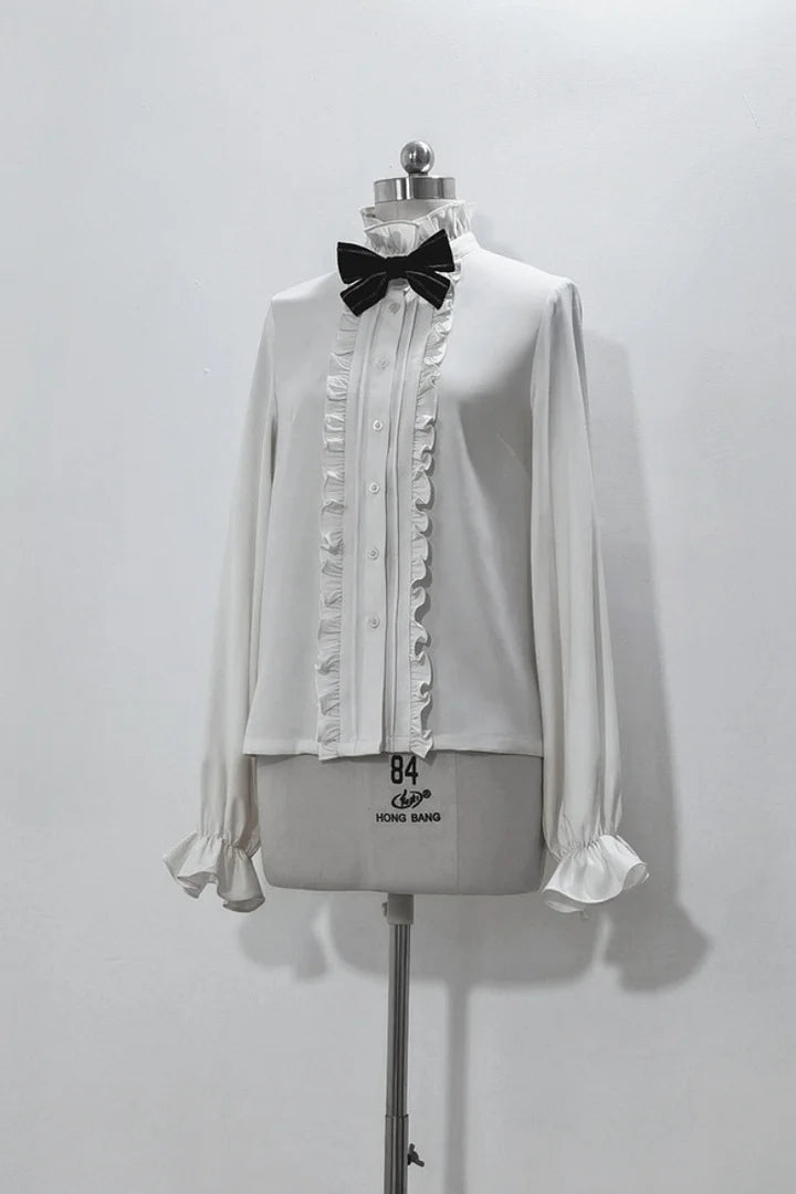 Ouji Fashion Lolita Vintage Medieval Prince Style Black Cape Shirt Set Elegant Gothic Style Blouse Shirt