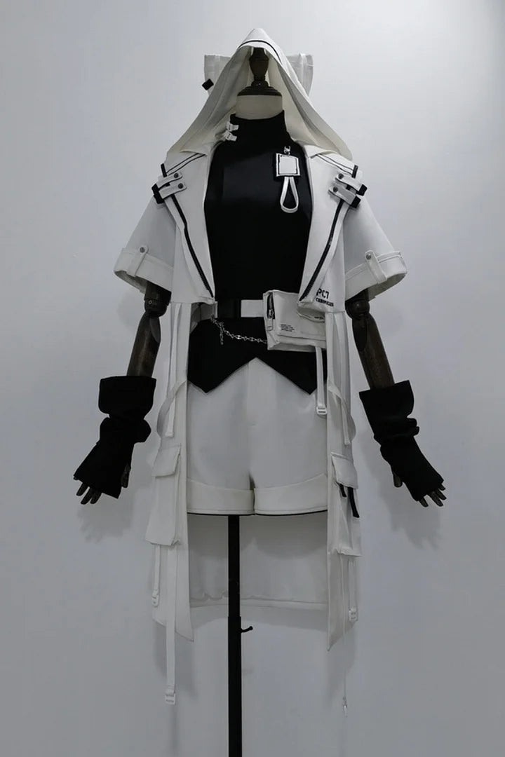 Ouji Fashion Lolita White City Tech Wear Cool Handsome Shorts Short Sleeves Cat Ear Jacket Niche