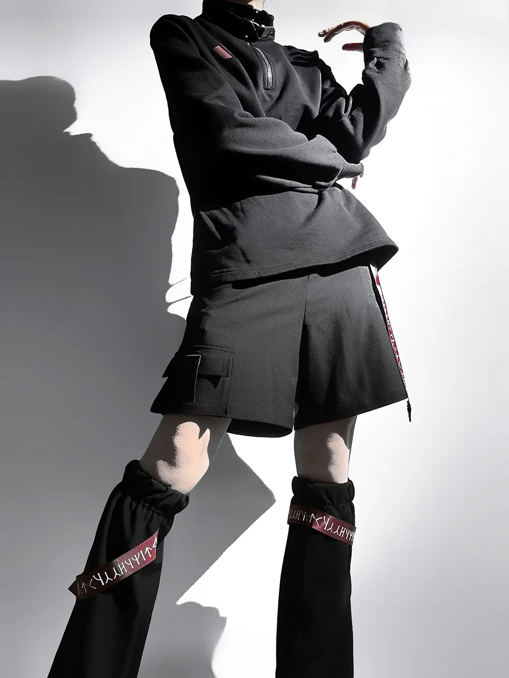 [Pre]Ouji Fashion Minimalist Edgy Black Set Cool Handsome Tooling Subculture Shorts