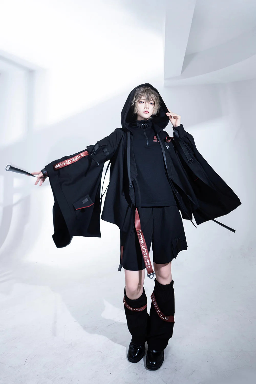 [Pre]Ouji Fashion Minimalist Edgy Black Set Cool Handsome Tooling Subculture Shorts