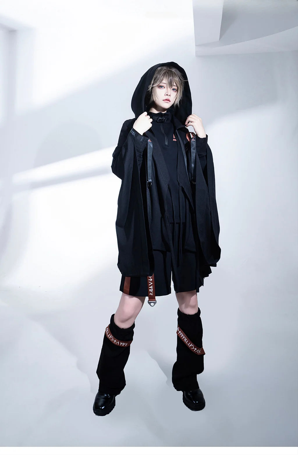 [Pre]Ouji Fashion Minimalist Edgy Black Set Cool Handsome Tooling Subculture Shorts
