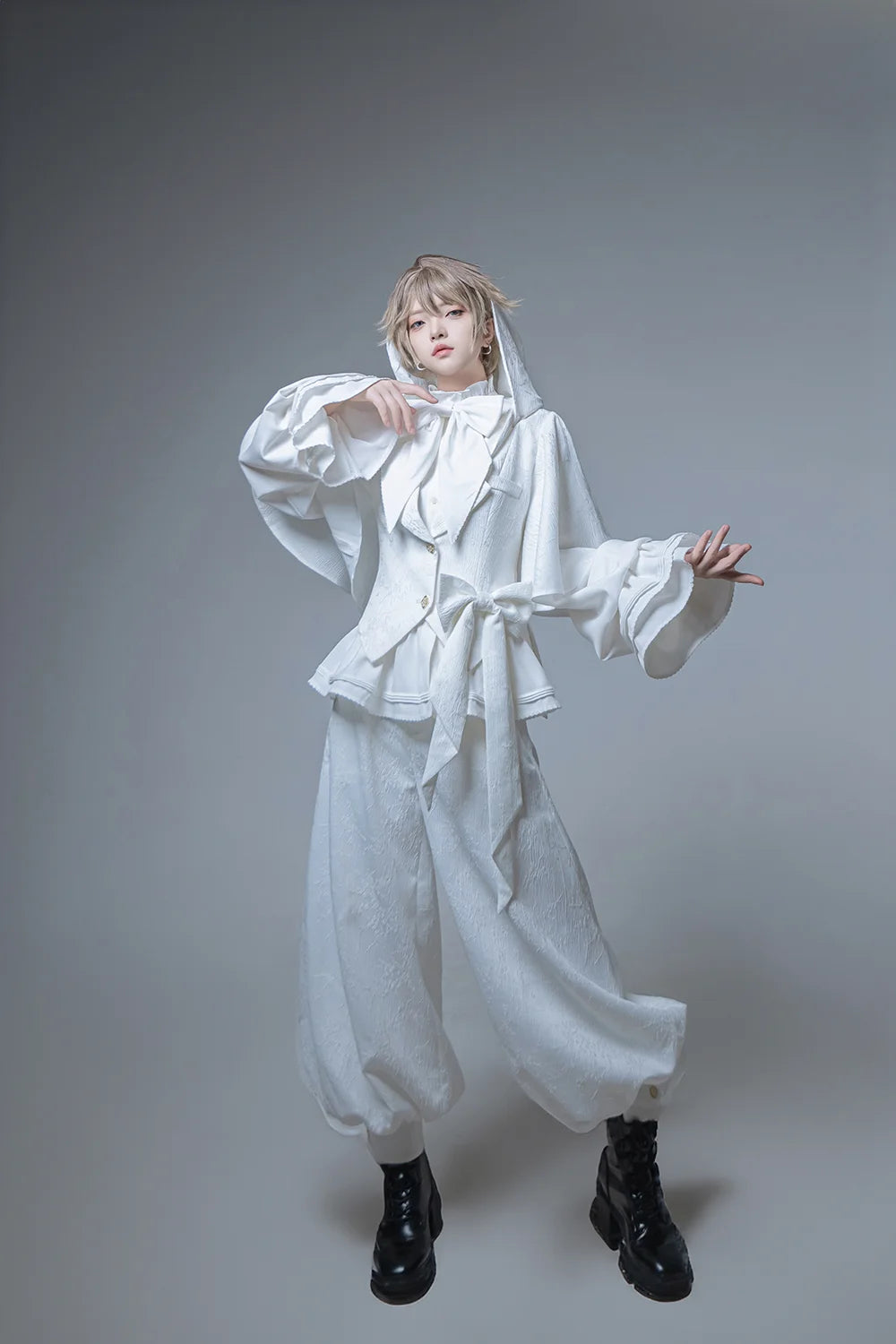 [Pre]Ouji Fashion Pure White Moonlight Regal Hooded Lolita Set Rabbit Hunting Coat