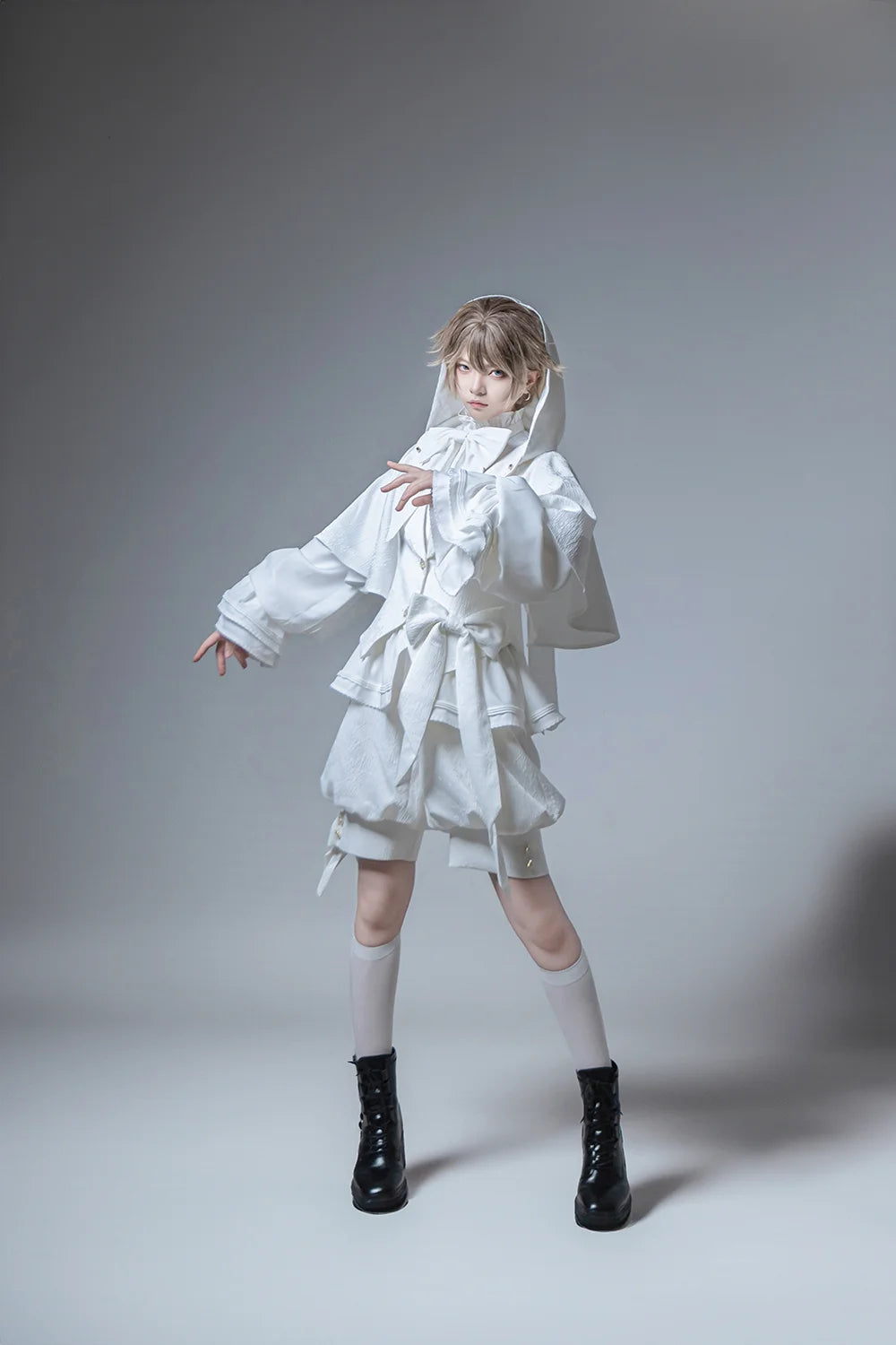 [Pre]Ouji Fashion Pure White Moonlight Regal Hooded Lolita Set Rabbit Hunting Coat