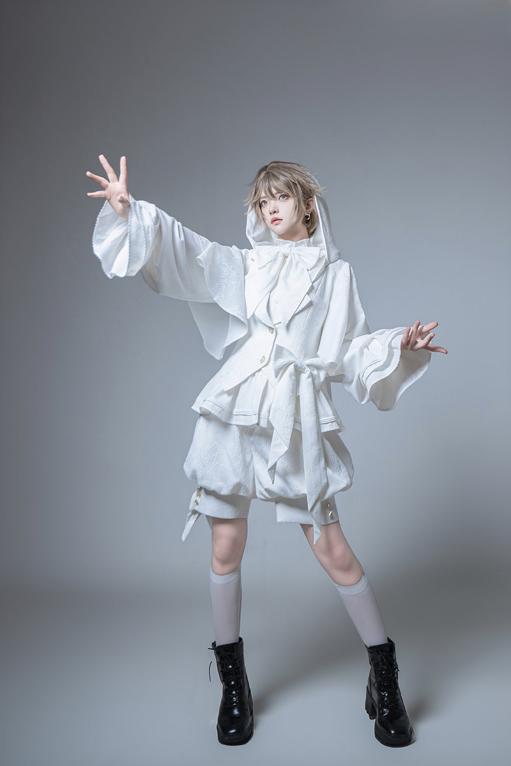 [Pre]Ouji Fashion Pure White Moonlight Regal Hooded Lolita Set Rabbit Hunting Coat