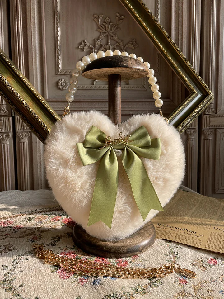 Lolita Bag Oversized Bow Love Plush Handbag Pearl Chain Jk Lolita Accessories