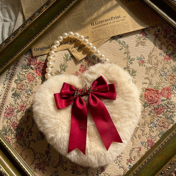 Lolita Bag Oversized Bow Love Plush Handbag Pearl Chain Jk Lolita Accessories