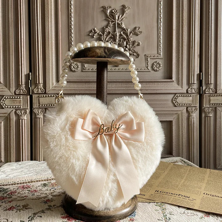 Lolita Bag Oversized Bow Love Plush Handbag Pearl Chain Jk Lolita Accessories