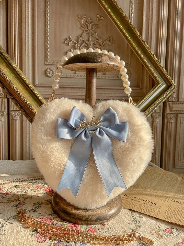 Lolita Bag Oversized Bow Love Plush Handbag Pearl Chain Jk Lolita Accessories