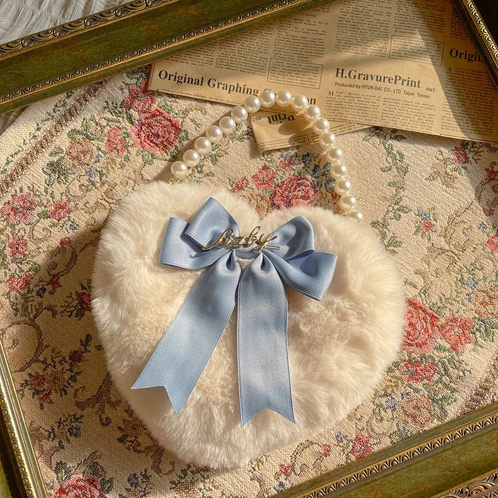 Lolita Bag Oversized Bow Love Plush Handbag Pearl Chain Jk Lolita Accessories