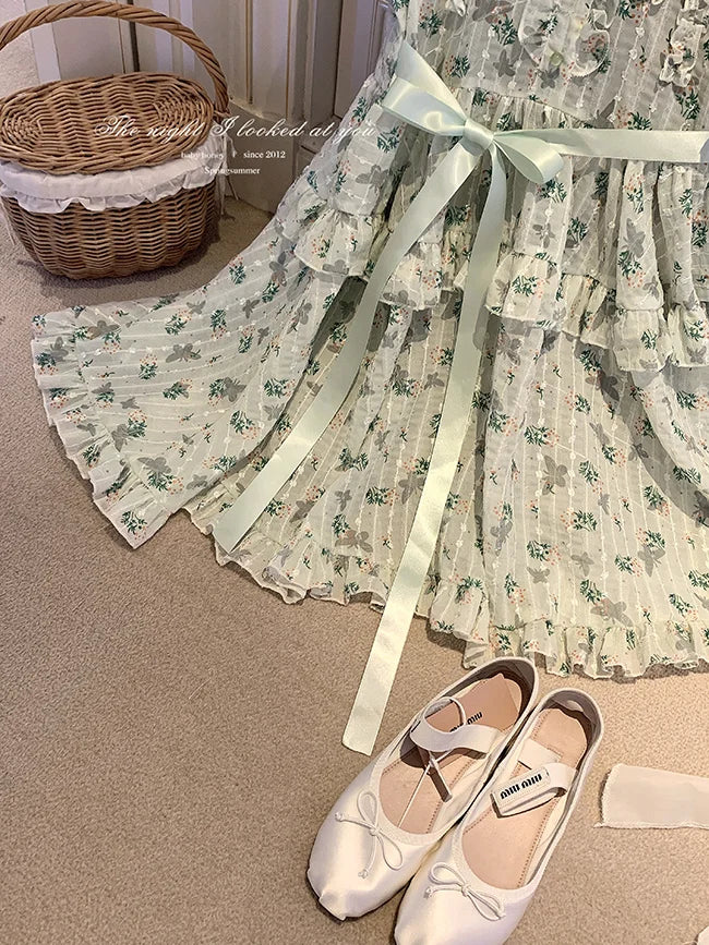 Pale Green Floral Sweet Dress Idyllic Lolita Dress