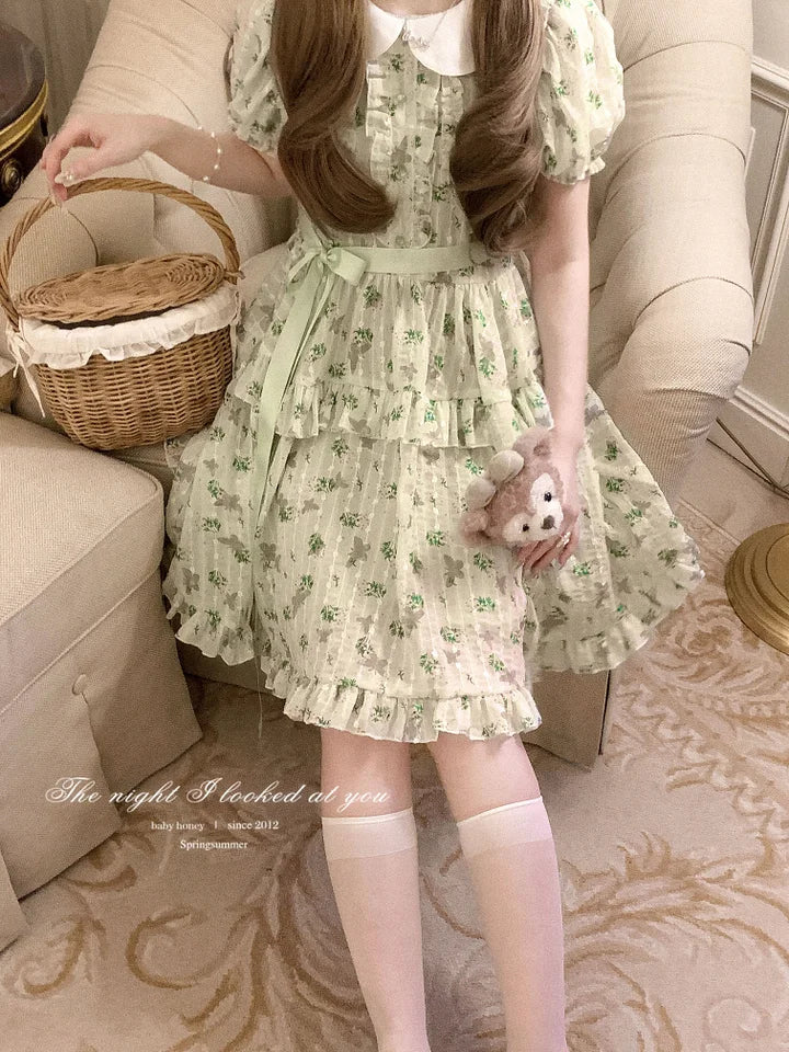Pale Green Floral Sweet Dress Idyllic Lolita Dress