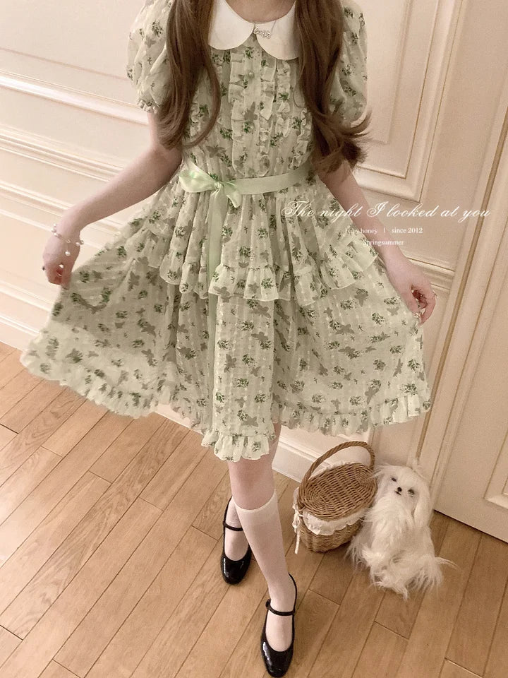 Pale Green Floral Sweet Dress Idyllic Lolita Dress