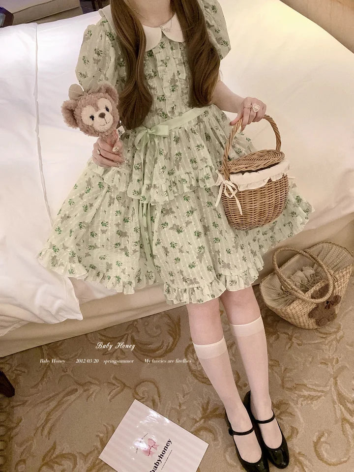Pale Green Floral Sweet Dress Idyllic Lolita Dress