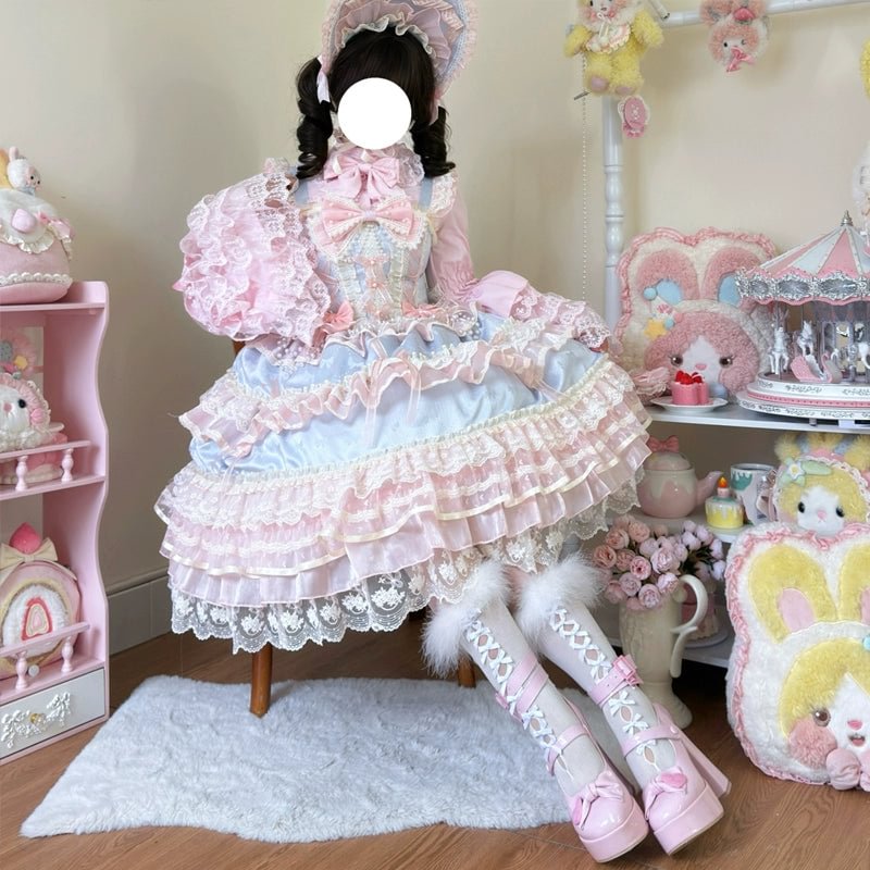 Hime Lolita Pale Yellow Princess Sleeve Dress Ruffle Hem Lolita OP