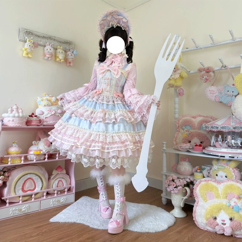 Hime Lolita Pale Yellow Princess Sleeve Dress Ruffle Hem Lolita OP