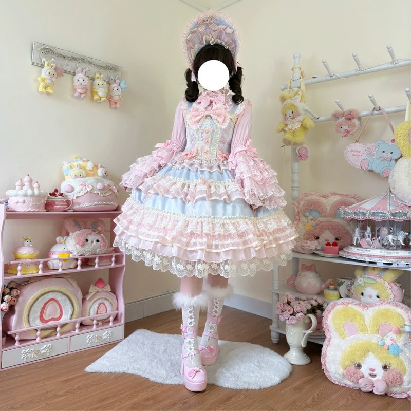 Hime Lolita Pale Yellow Princess Sleeve Dress Ruffle Hem Lolita OP