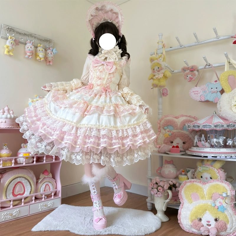 Hime Lolita Pale Yellow Princess Sleeve Dress Ruffle Hem Lolita OP