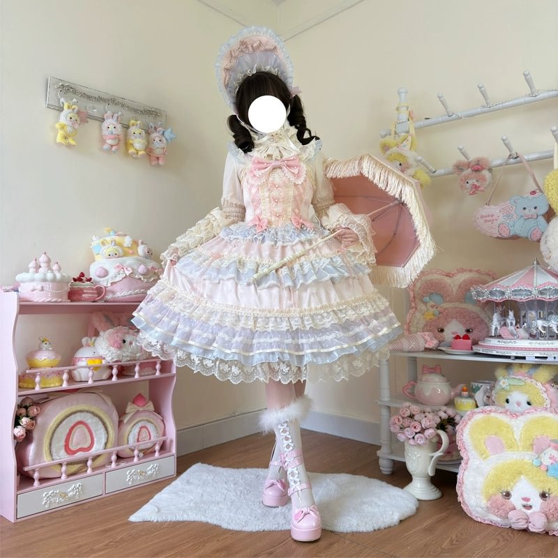 Hime Lolita Pale Yellow Princess Sleeve Dress Ruffle Hem Lolita OP