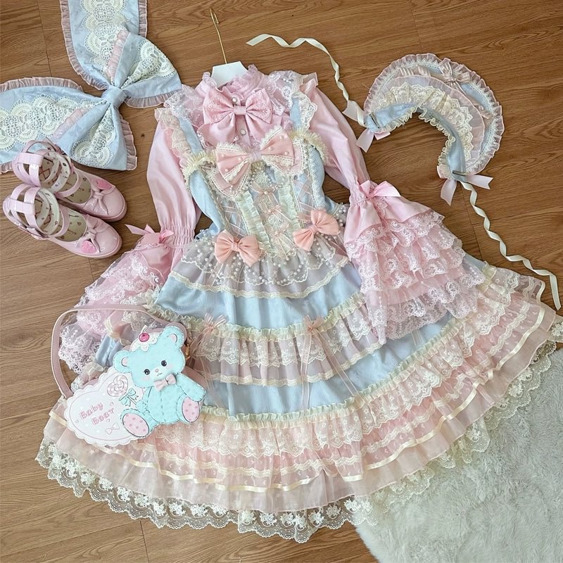 Hime Lolita Pale Yellow Princess Sleeve Dress Ruffle Hem Lolita OP
