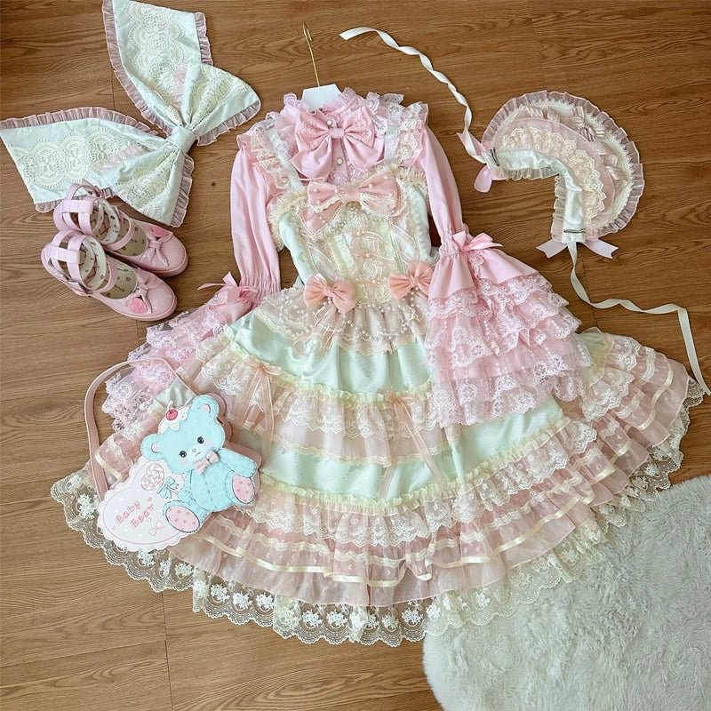 Hime Lolita Pale Yellow Princess Sleeve Dress Ruffle Hem Lolita OP