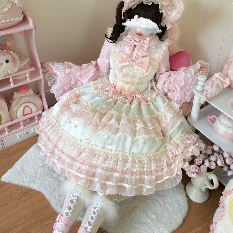 Hime Lolita Pale Yellow Princess Sleeve Dress Ruffle Hem Lolita OP