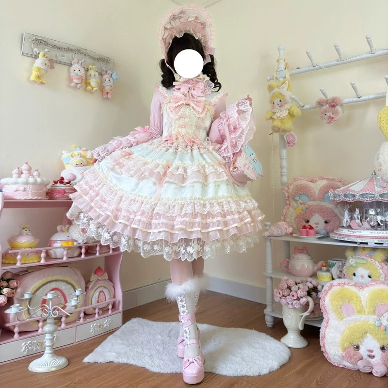 Hime Lolita Pale Yellow Princess Sleeve Dress Ruffle Hem Lolita OP