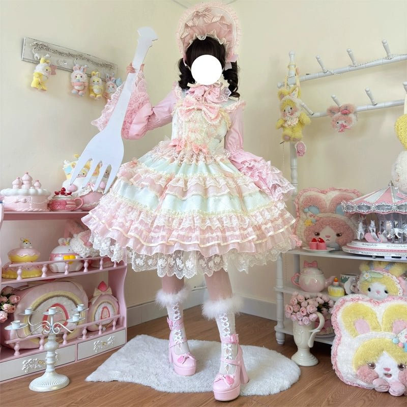 Hime Lolita Pale Yellow Princess Sleeve Dress Ruffle Hem Lolita OP