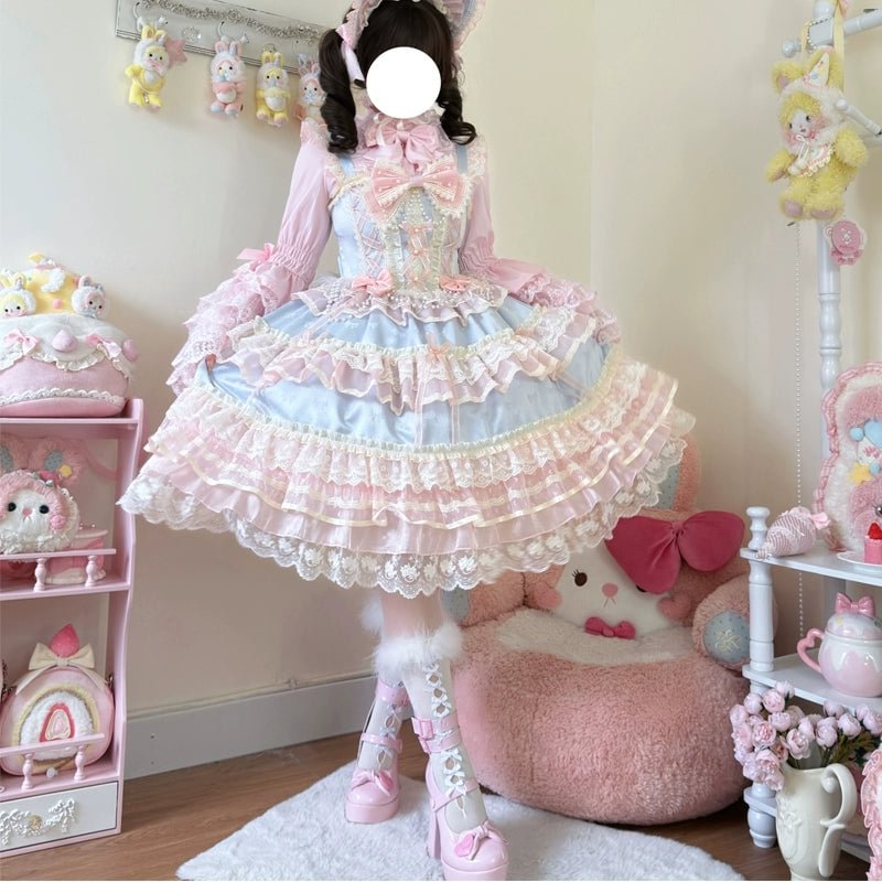 Hime Lolita Pale Yellow Princess Sleeve Dress Ruffle Hem Lolita OP