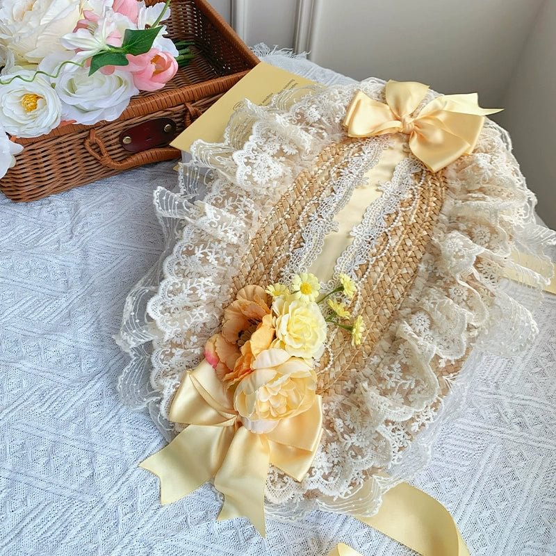 Pale Yellow Rustic Light Lolita Four Segment Printed Dress Cute Sweet Department