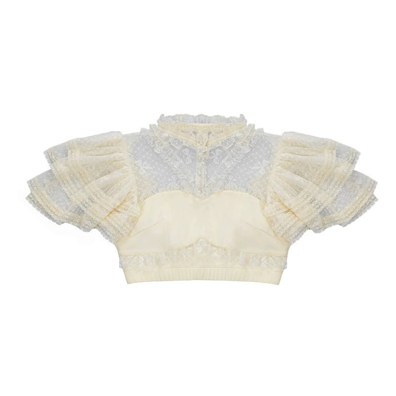Pale Yellow Rustic Light Lolita Four Segment Printed Dress Cute Sweet Department