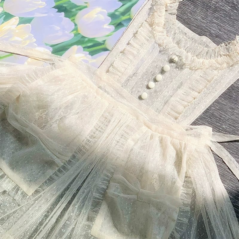 Pale Yellow Rustic Light Lolita Four Segment Printed Dress Cute Sweet Department