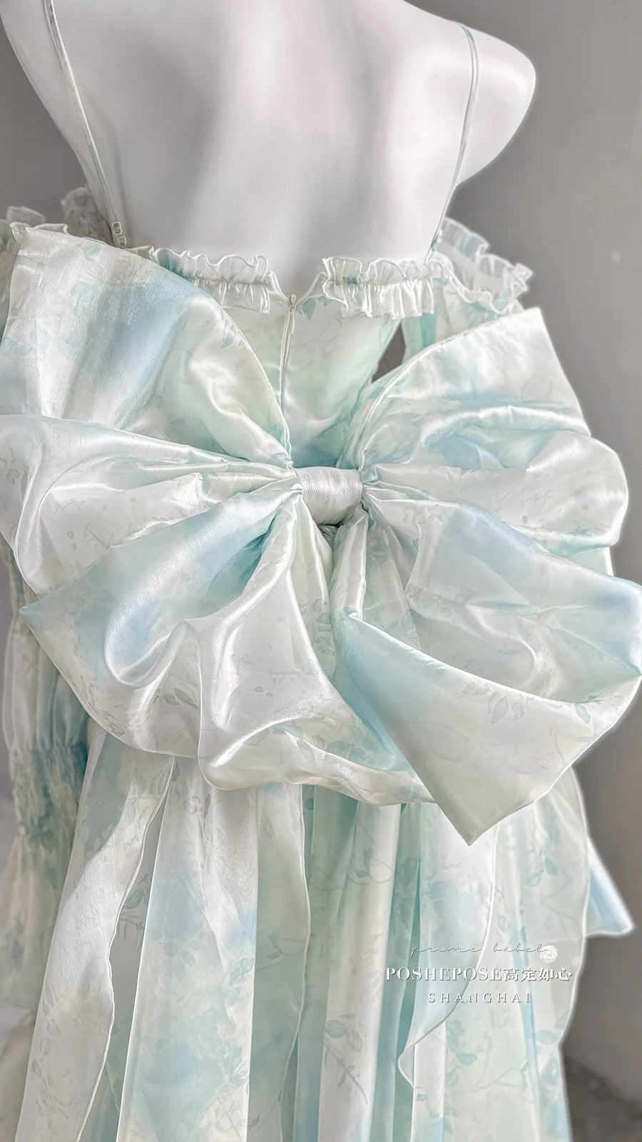 Wedding Lolita Party Ruffle Irregular Long Dress Spring Summer Blue Pink