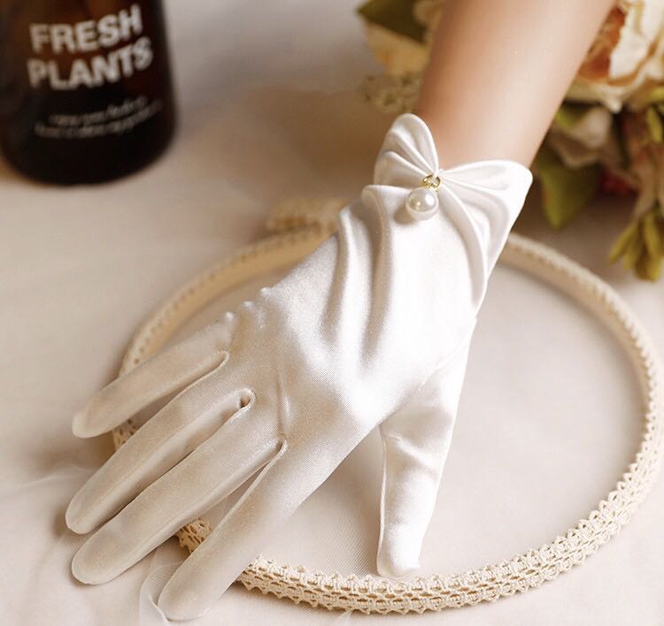 Pearl Bow Gloves Wedding Mesh Satin Lace Lolita Accessories