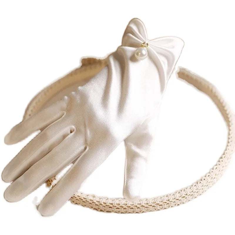 Pearl Bow Gloves Wedding Mesh Satin Lace Lolita Accessories