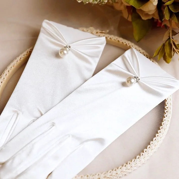 Pearl Bow Gloves Wedding Mesh Satin Lace Lolita Accessories