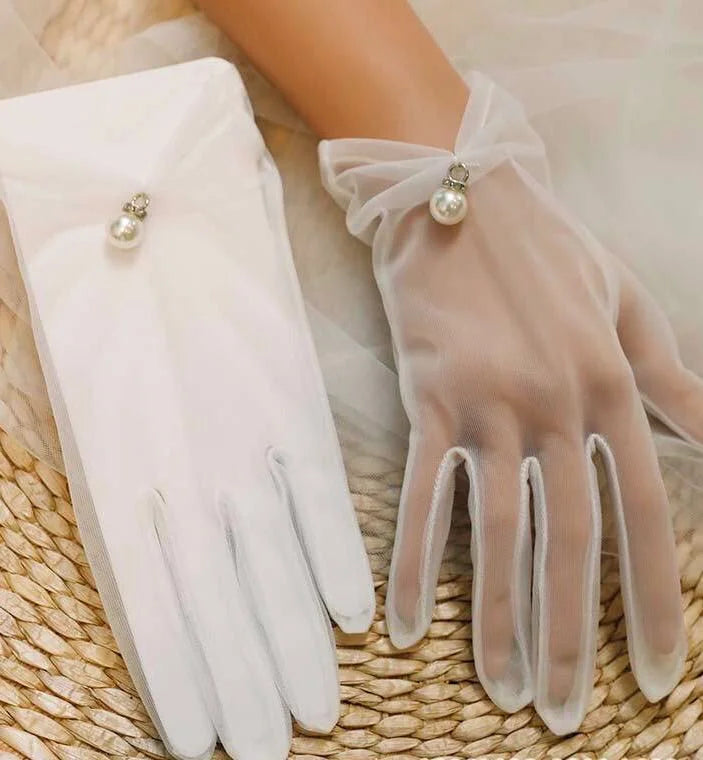 Pearl Bow Gloves Wedding Mesh Satin Lace Lolita Accessories