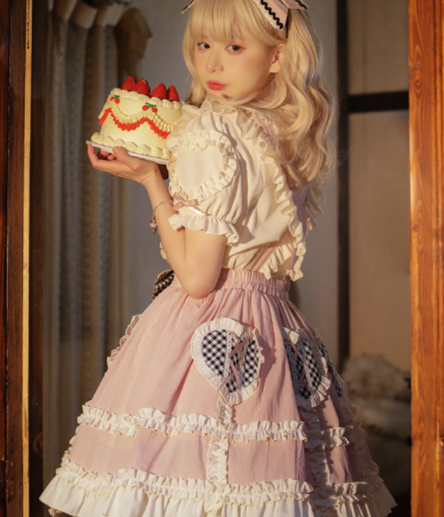 Pink Sweet Kawaii Lolita Summer SK and Blouse