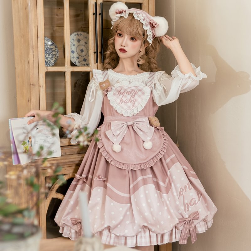 Pink Sweet and Cute Lolita Princess Dress Polka Dot Bud Dress Lolita