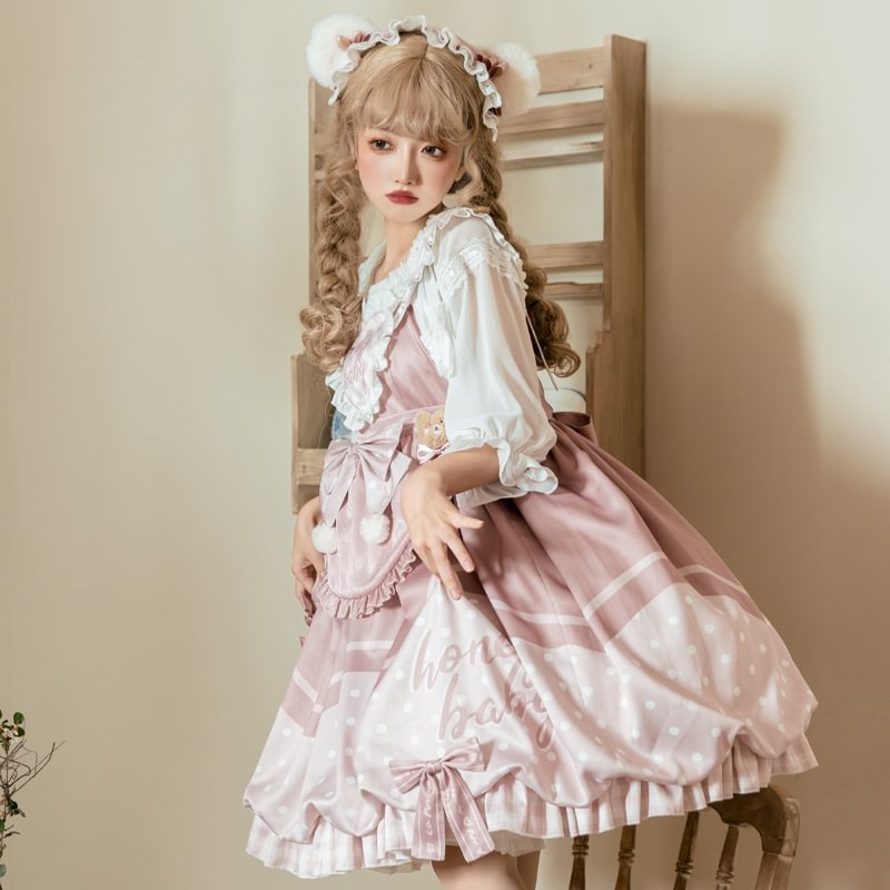 Pink Sweet and Cute Lolita Princess Dress Polka Dot Bud Dress Lolita