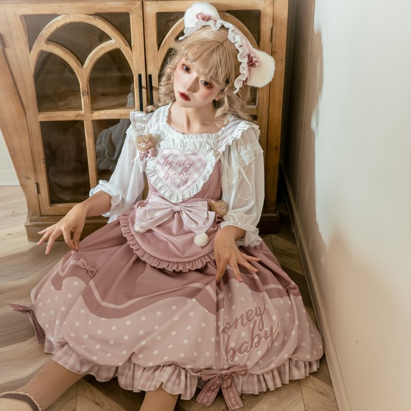 Pink Sweet and Cute Lolita Princess Dress Polka Dot Bud Dress Lolita