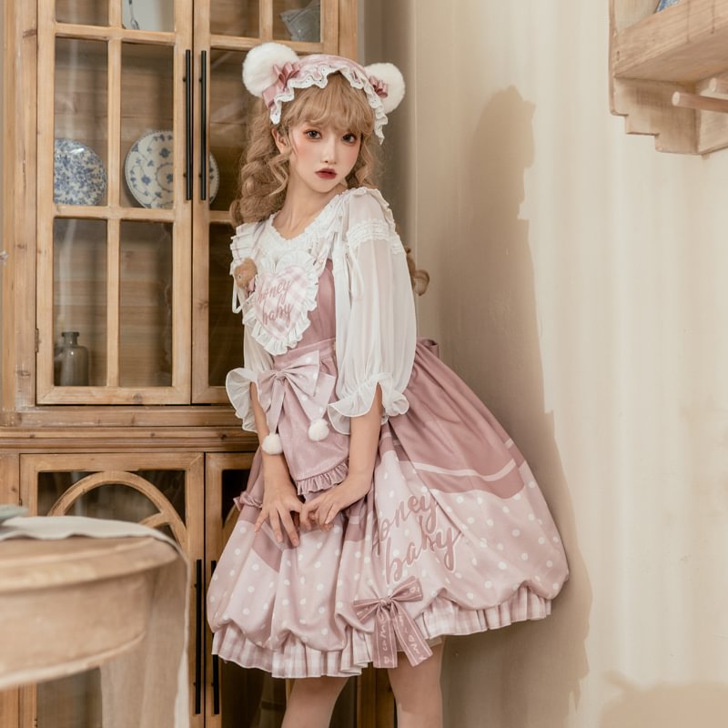 Pink Sweet and Cute Lolita Princess Dress Polka Dot Bud Dress Lolita