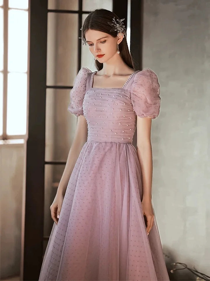 Hime Lolita Pink and Purple Elegant Princess Evening Fairy Prom Dress Puff Sleeves