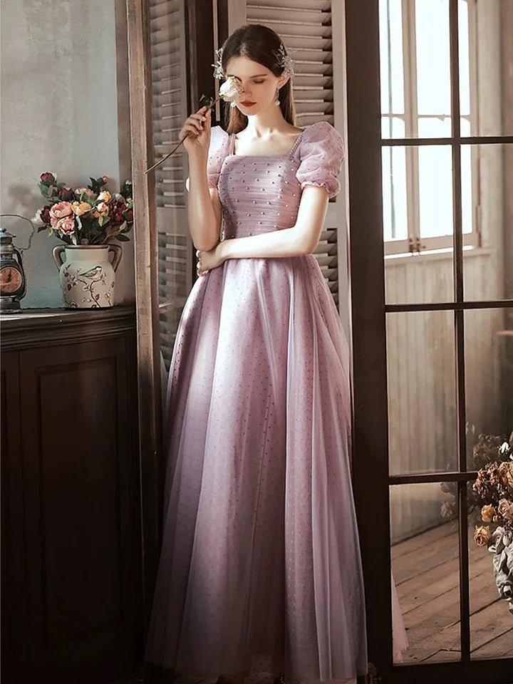 Hime Lolita Pink and Purple Elegant Princess Evening Fairy Prom Dress Puff Sleeves