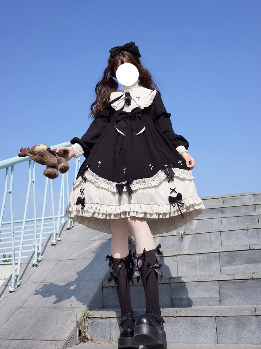 Plus Size Black Classic Long-sleeved Lolita Autumn and Winter Daily Dress Girl OP Fairy Dress 4XL Lolita Dress
