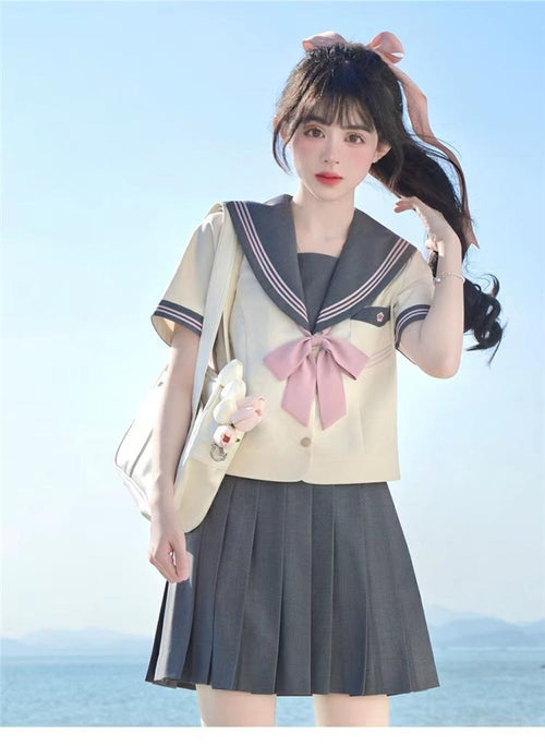 4XL Lolita Dress Plus Size Japanese School Uniform Style Sailor Dress with Pink Bow Accent 8XL