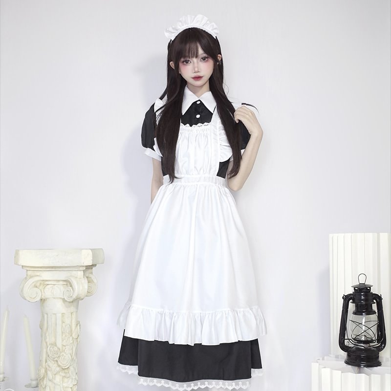 Plus Size Maid Dress Japanese Manservant Long-sleeved One Piece Dress 4XL Lolita Dress 5XL