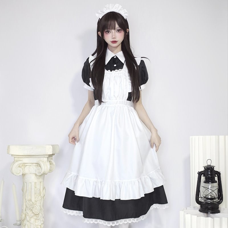 Plus Size Maid Dress Japanese Manservant Long-sleeved One Piece Dress 4XL Lolita Dress 5XL