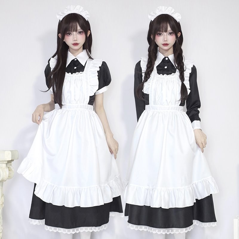 Plus Size Maid Dress Japanese Manservant Long-sleeved One Piece Dress 4XL Lolita Dress 5XL